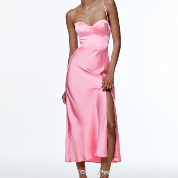 Zara Satin Effect Dress Pink NWT - Picture 1 of 4